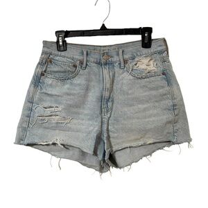 American Eagle Distressed Light Blue Denim High Rise 90s Boyfriend Shorts